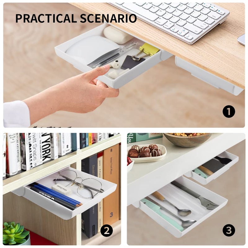 YOOUSOO 2 Pack Under Desk Drawer Organizer  Slide Out Pencil Holder  Desk Drawer Attachment  Plastic Desk Accessories & Workspace Organizers  Hidden Desktop Organizer Self-Adhesive - Image 3